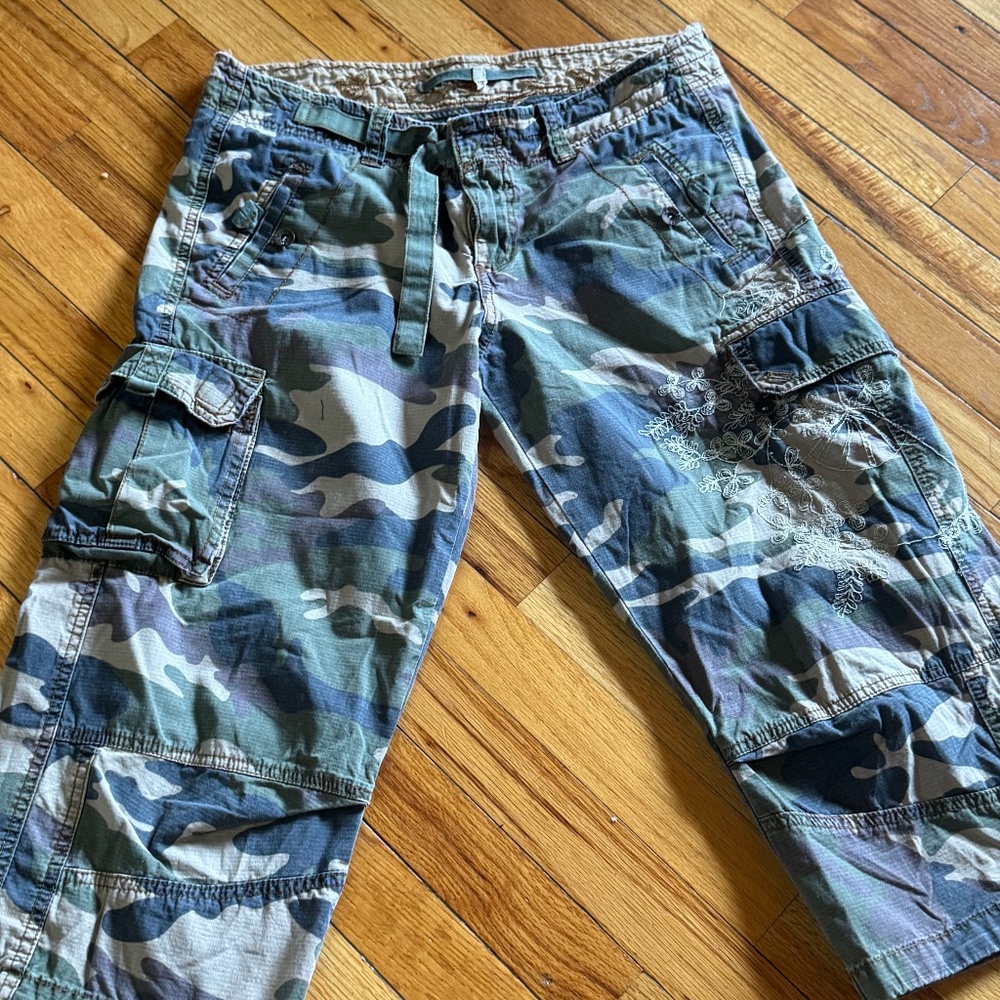 One of a Kind Embroidered Cargo Camo Jorts